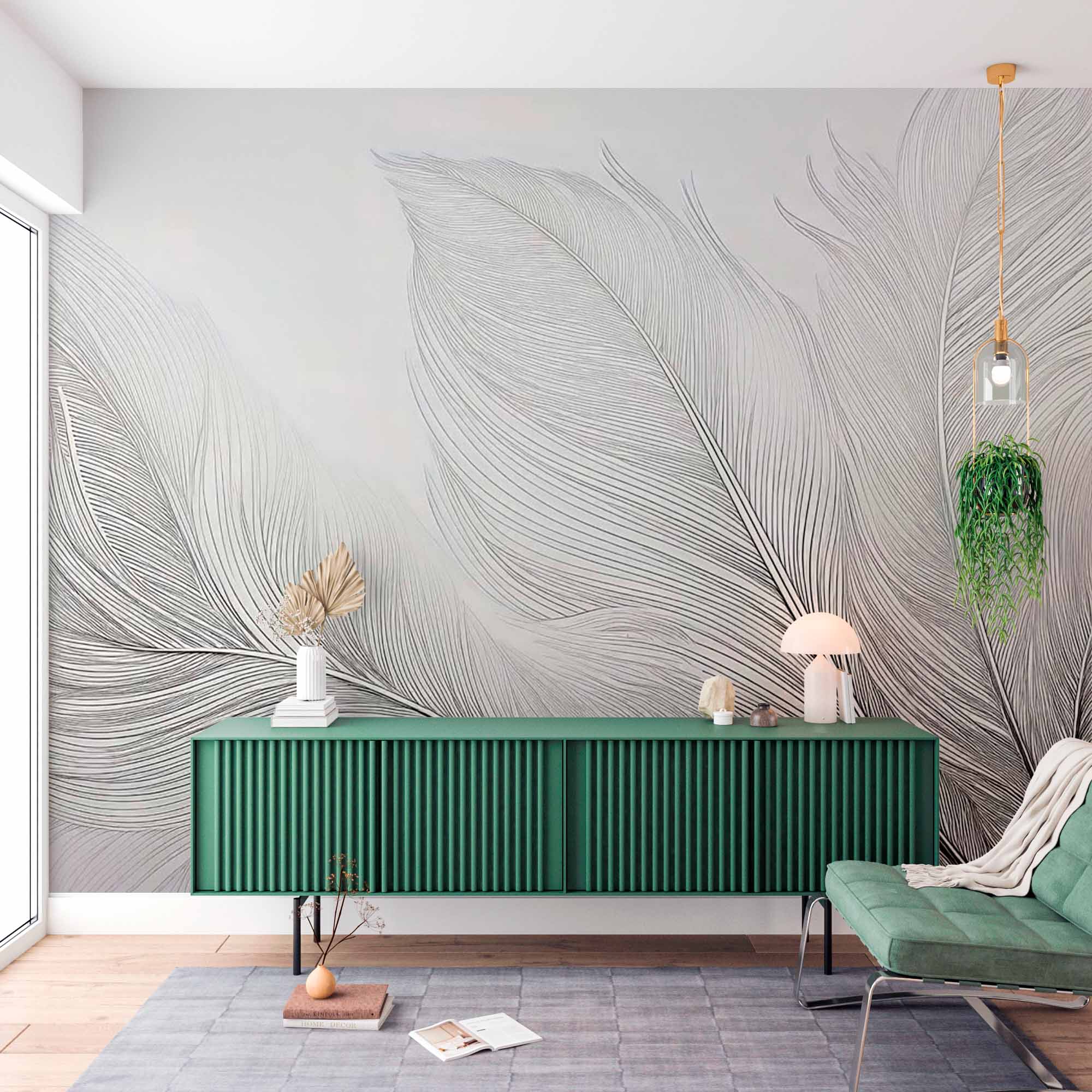 Tropical Palm Leaf Wall Mural White Wallpaper