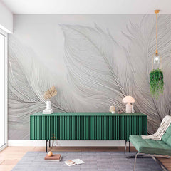 Custom Tropical Palm Leaf Wall Mural White Wallpaper