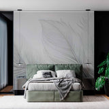 Tropical Palm Leaf Wall Mural White Wallpaper