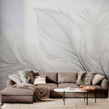 Tropical Palm Leaf Wall Mural White Wallpaper