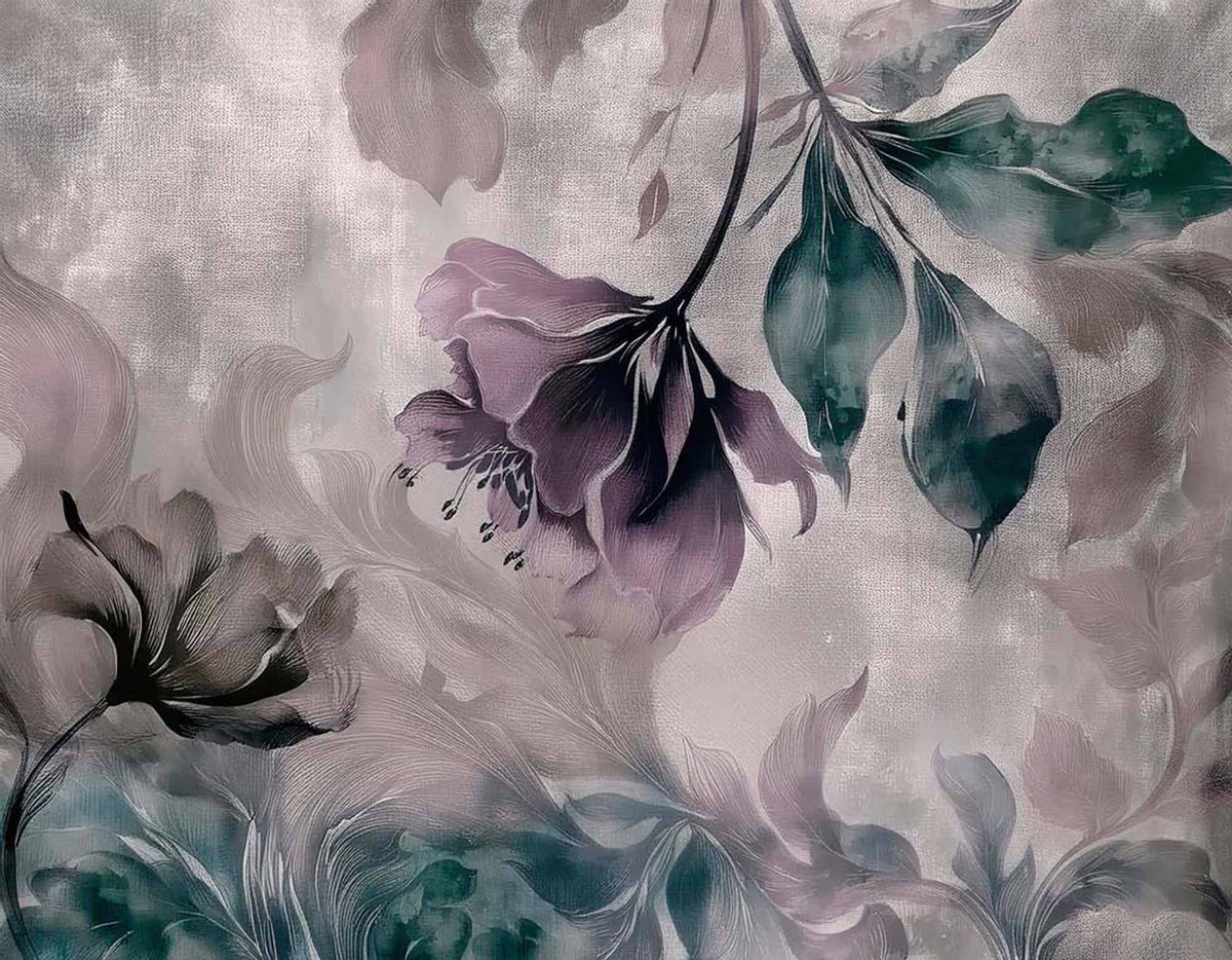 Papier peint pétales de fleurs violettes – Papier peint panoramique grandes fleurs picturales sur mauve