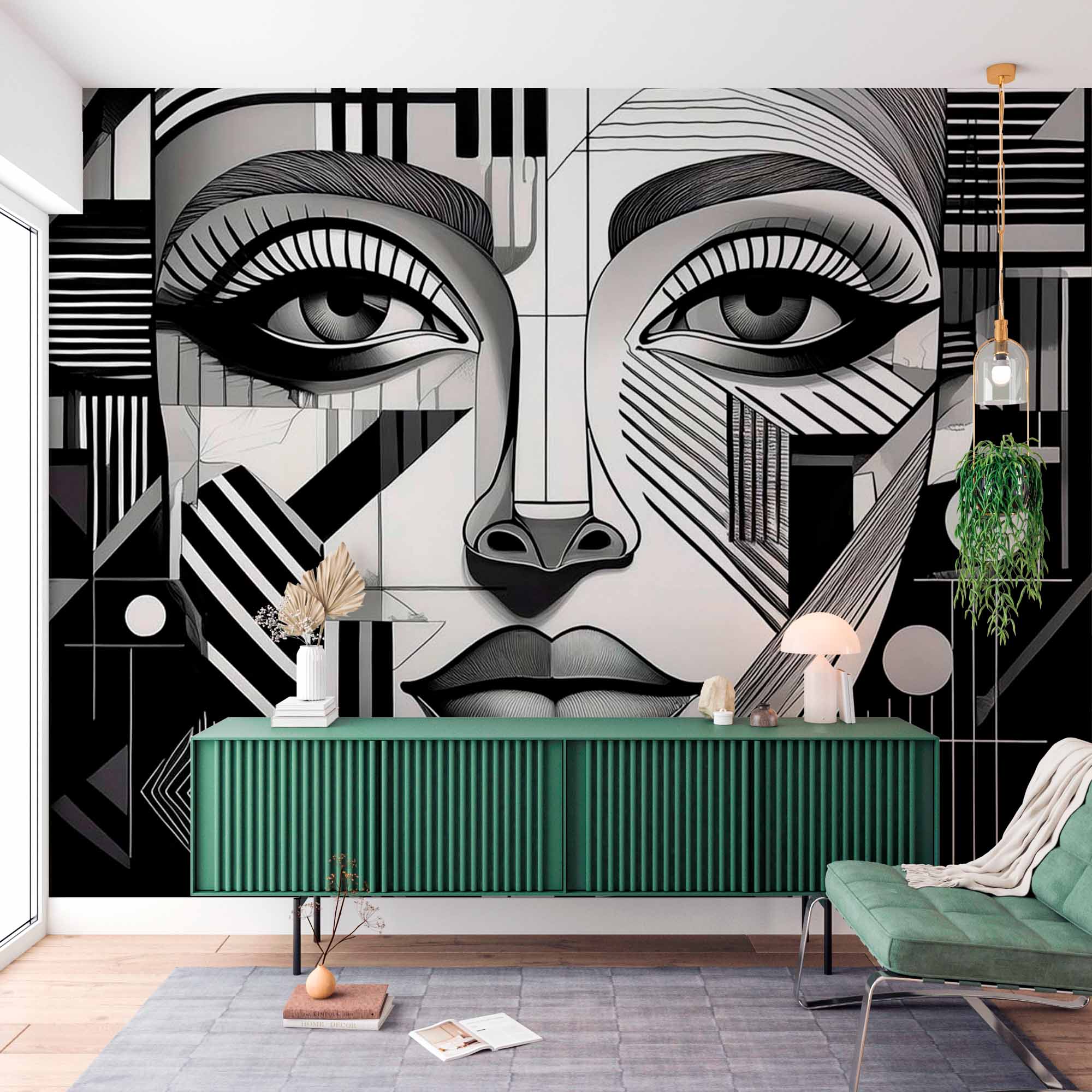 Monochrome Cubist Portrait Wallpaper