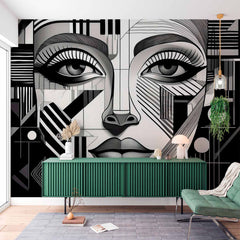 Custom Monochrome Cubist Portrait Wallpaper