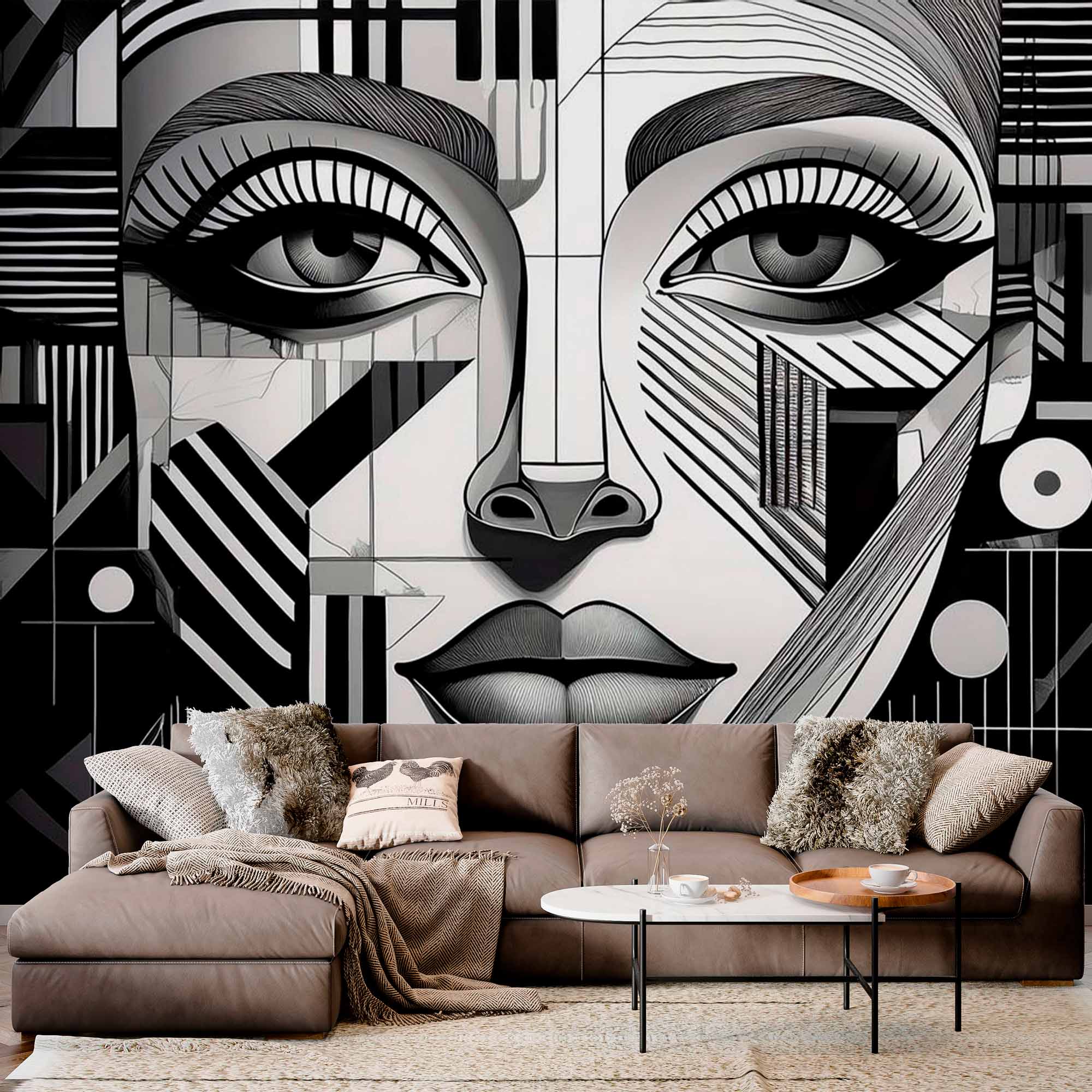 Monochrome Cubist Portrait Wallpaper