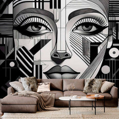 Custom Monochrome Cubist Portrait Wallpaper