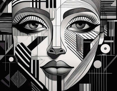 Custom Monochrome Cubist Portrait Wallpaper