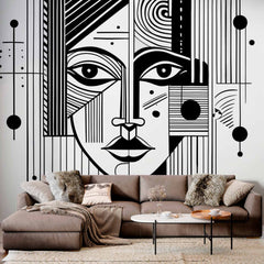 Custom Contemporary Line Drawing Wallpaper