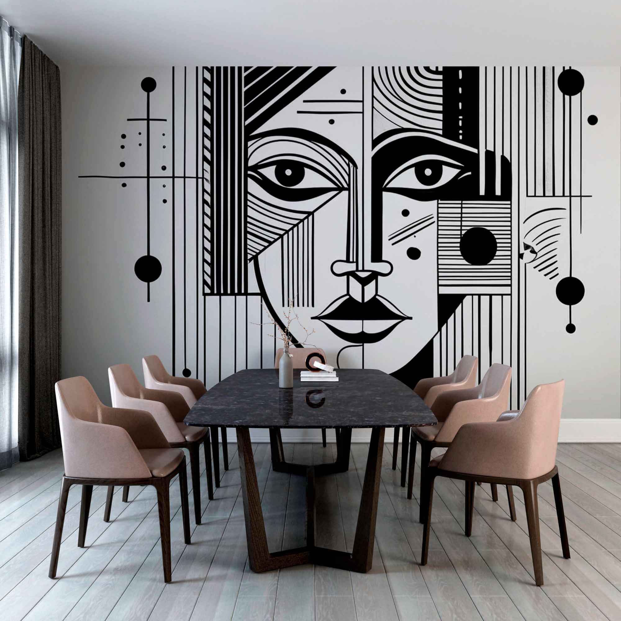 Contemporary Line Drawing Wallpaper