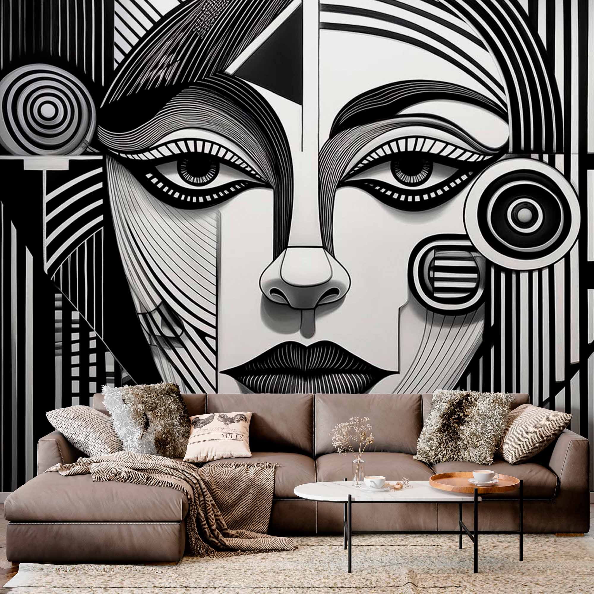 Intricate Geometric Face Art Wallpaper