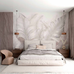 Custom Banana Leaves Tropical Wall Mural Light Wallpaper