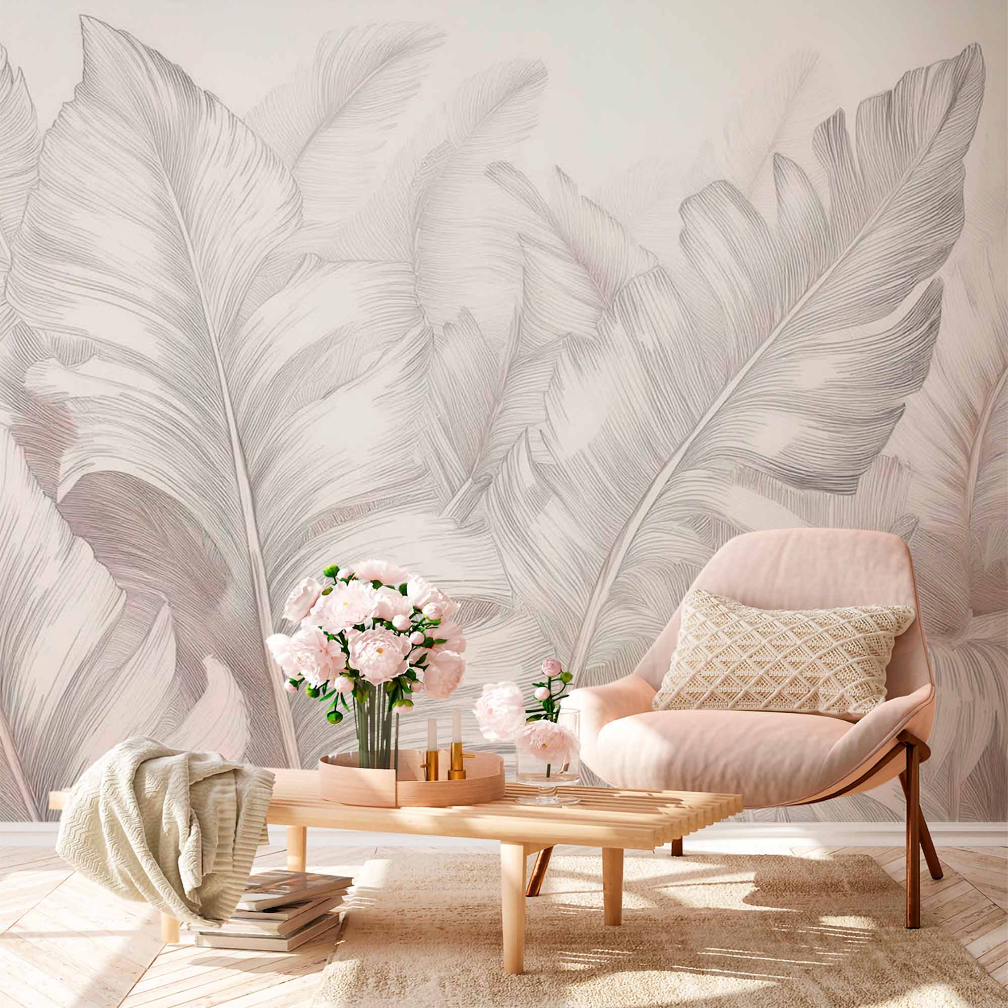 Banana Leaves Tropical Wall Mural Light Wallpaper