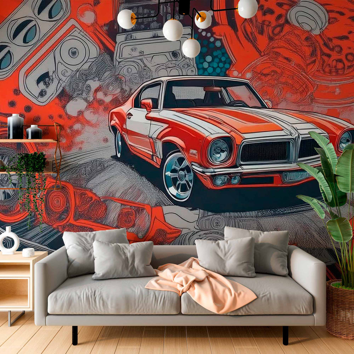 Custom Retro Muscle Car Artwork Wallpaper