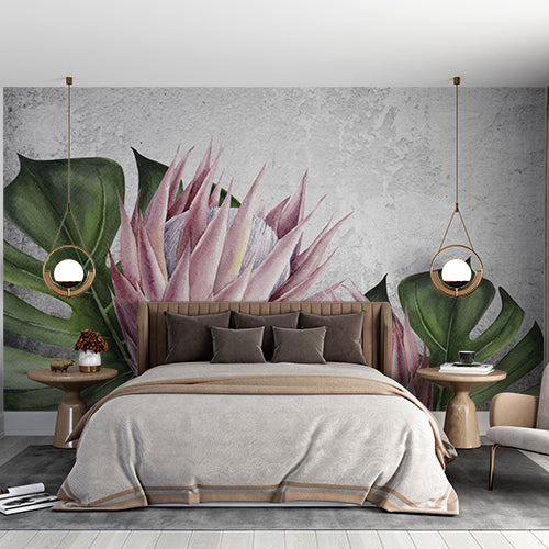 Protea Art Mural Betonowa tapeta botaniczna Blackground