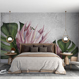 Protea Art Wall Mural Concrete Blackground Botanical Wallpaper