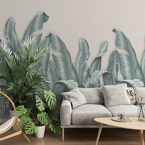 Banana Leaf Wallpaper Mural Exotic Leaves in Light Green Color