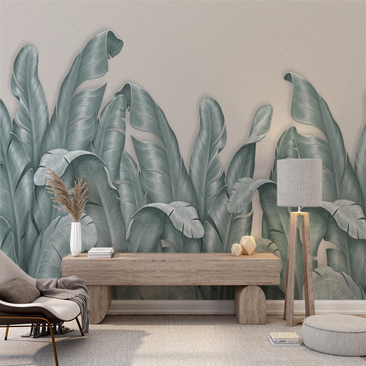 Banana Leaf Wallpaper Mural Exotic Leaves in Light Green Color