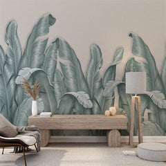 Custom Banana Leaf Wallpaper Mural Exotic Leaves in Light Green Color