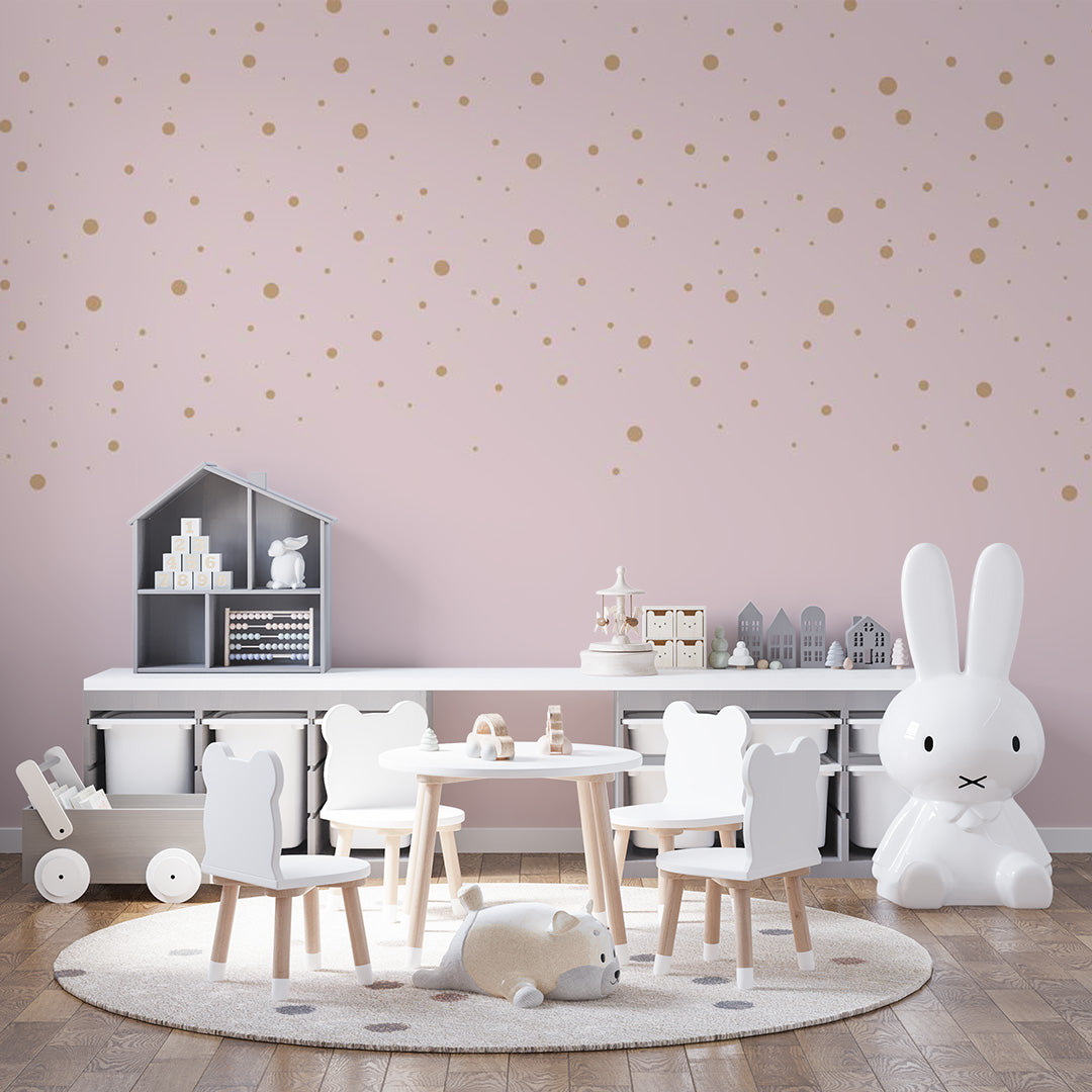 Kids Wall Mural Minimal Design Dots Pink Wallpaper for Girl