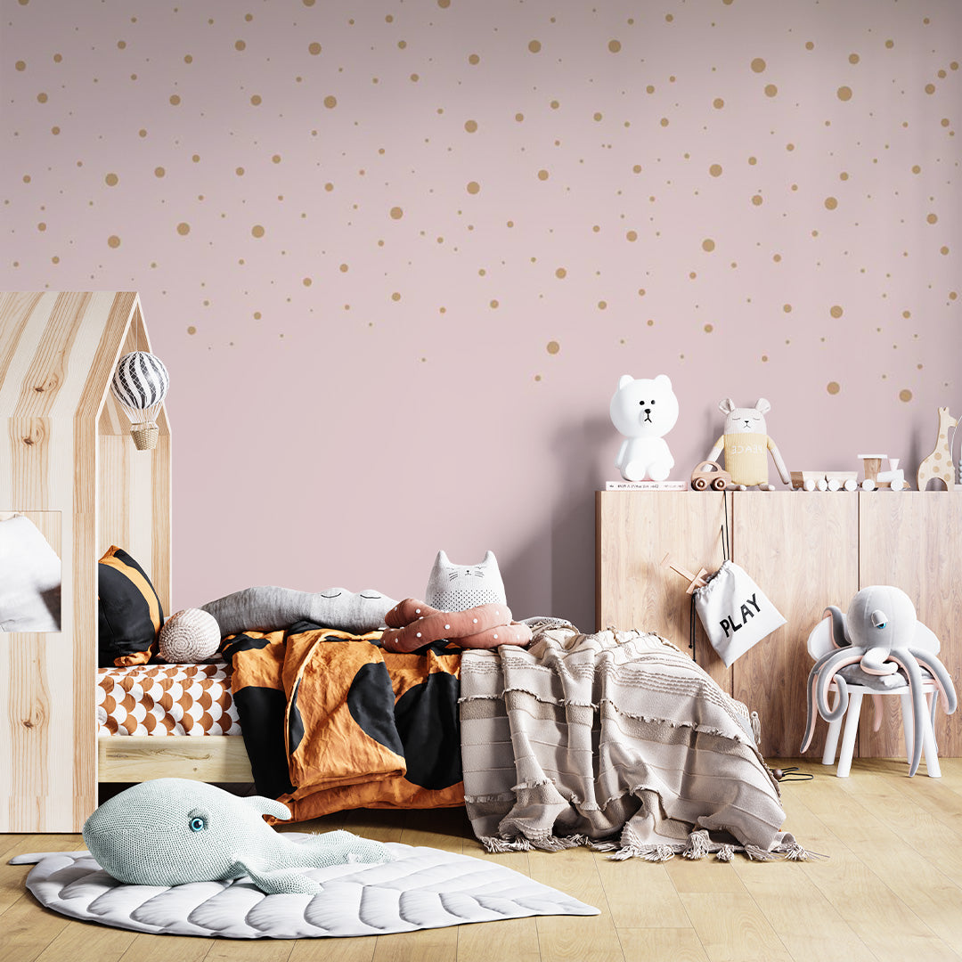 Kids Wall Mural Minimal Design Dots Pink Wallpaper for Girl