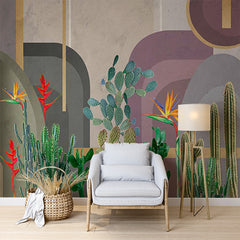 Custom Cactus Fantasy Wall Mural Abstract Art Desert Wallpaper