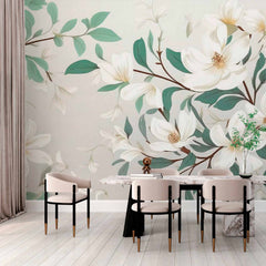 Custom Magnolia Branch Wallpaper Mural - Elegant Floral Design in Soft Tones
