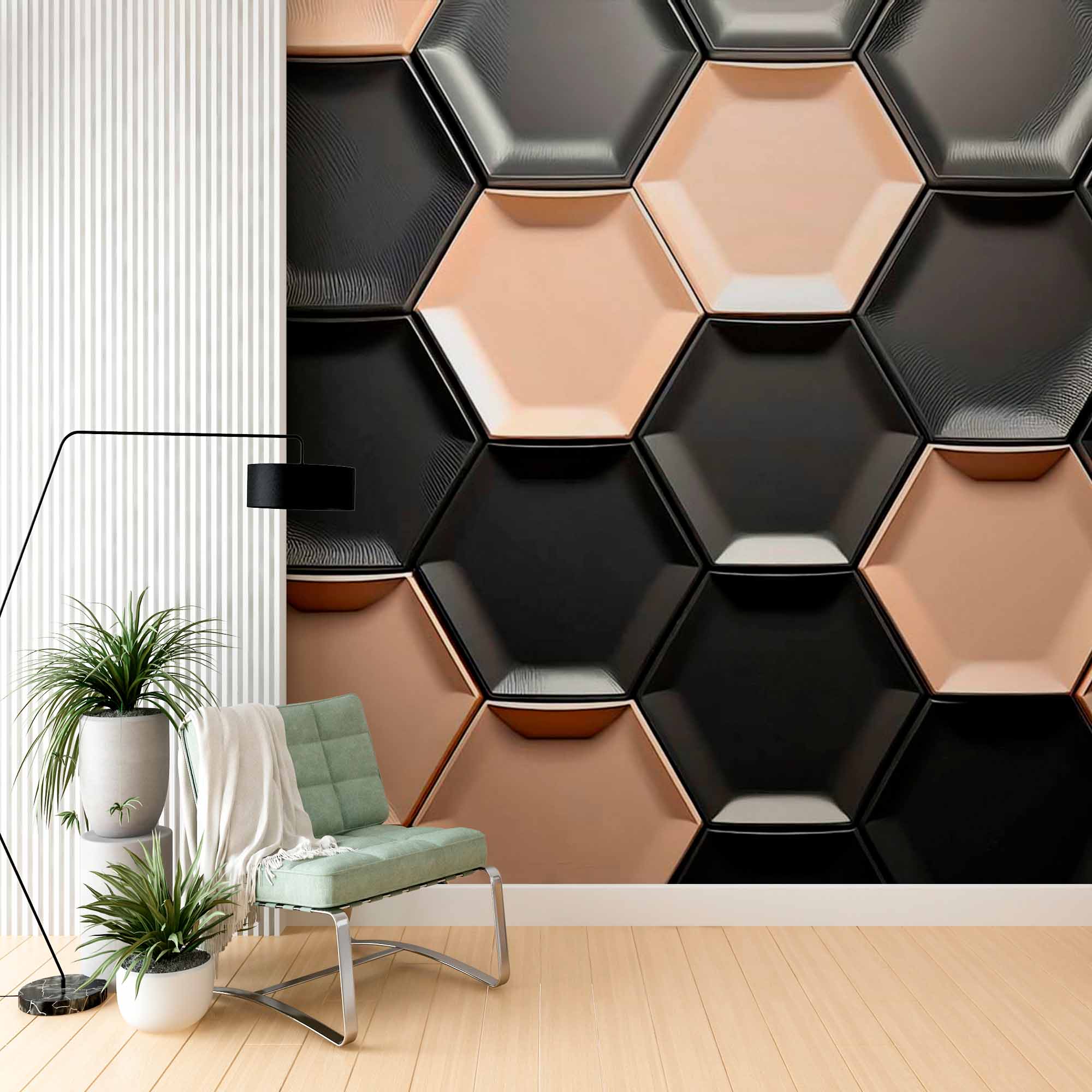 Sleek Metallic Hexagonal Wall Art Wallpaper Mural