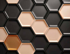 Custom Black and Gold 3D Hexagon Wall Art Wallpaper Mural