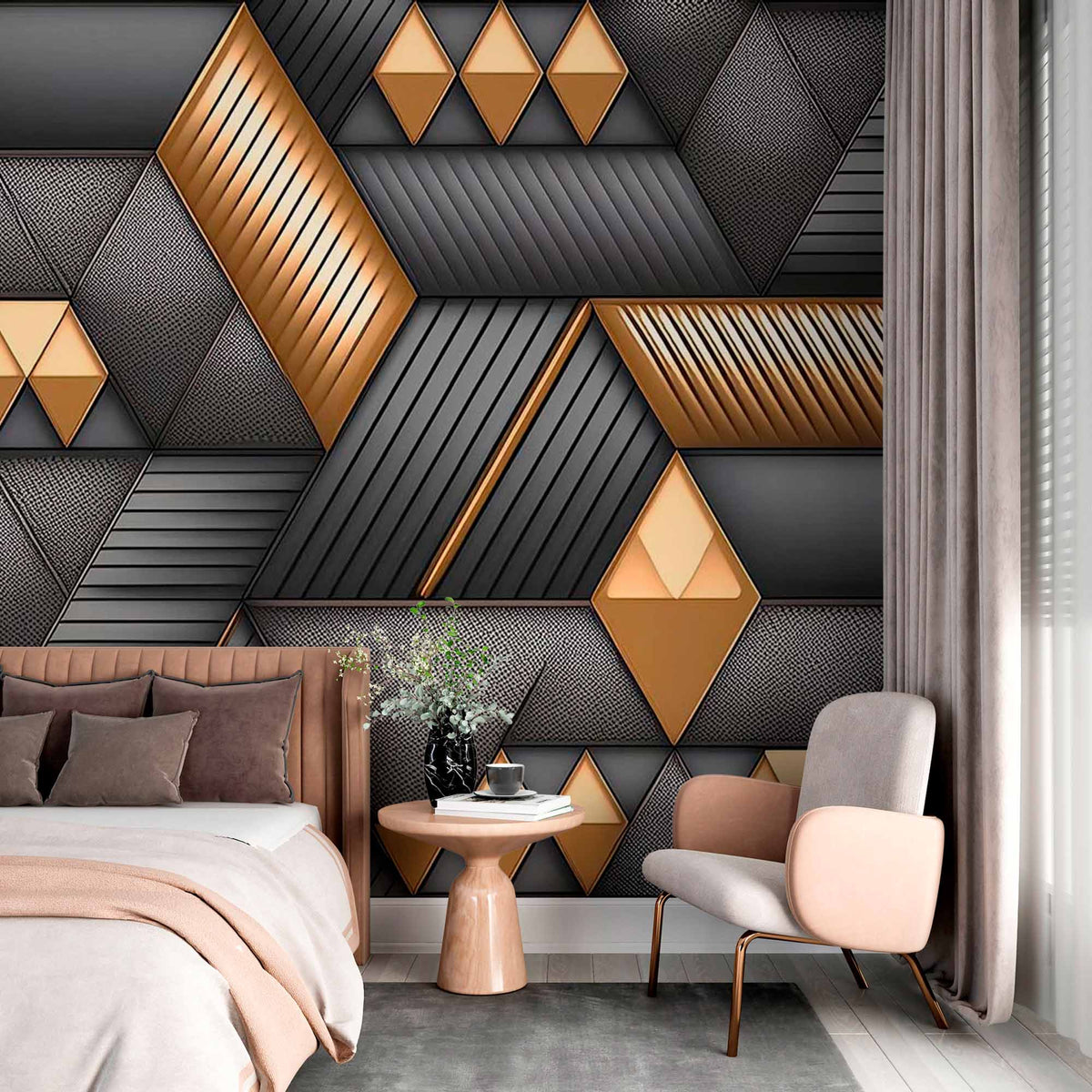 Textured Gold and Grey Shapes Wallpaper Mural