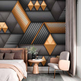Textured Gold and Grey Shapes Wallpaper Mural