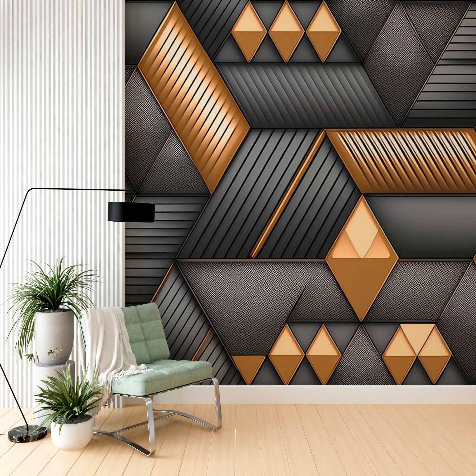 Textured Gold and Grey Shapes Wallpaper Mural
