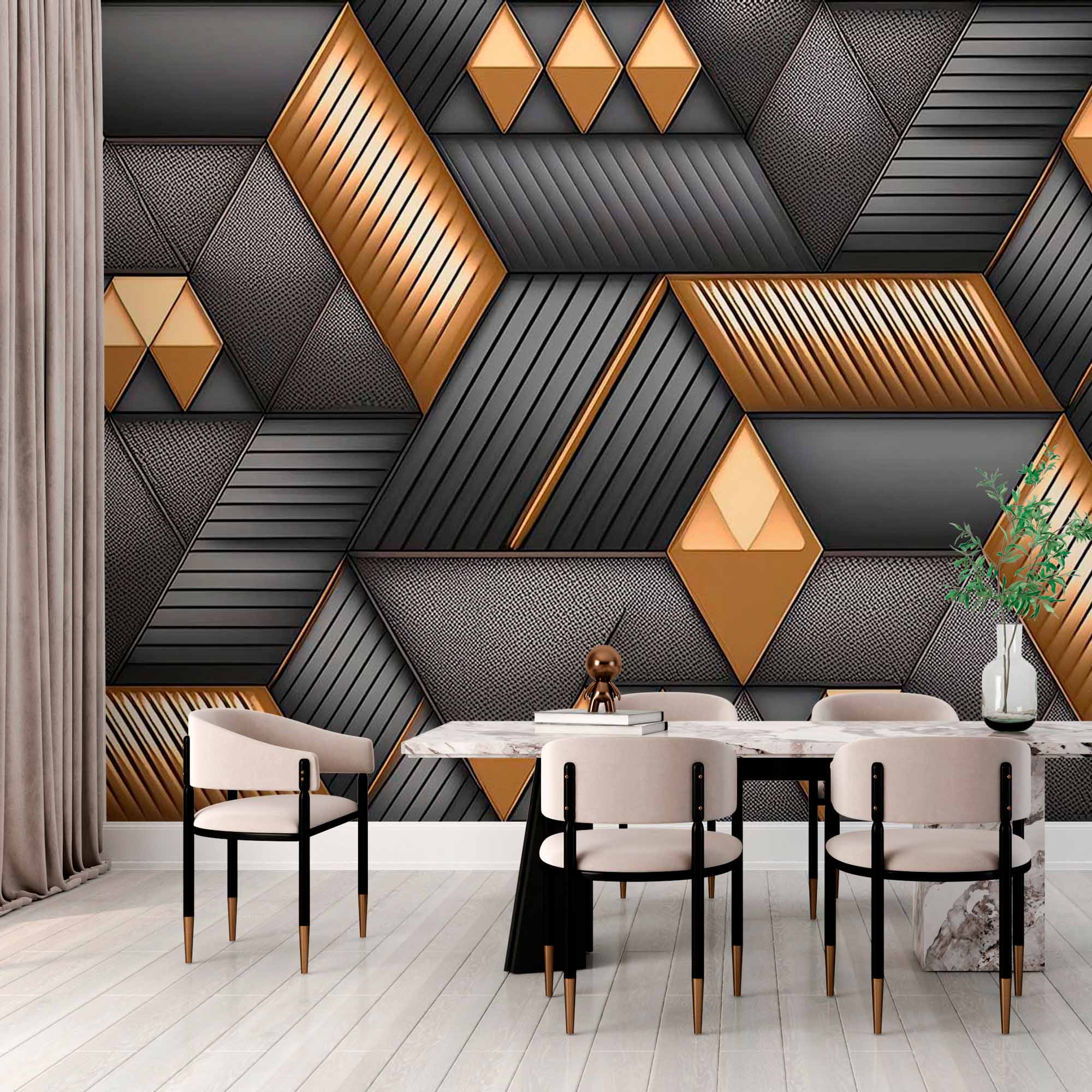 Textured Gold and Grey Shapes Wallpaper Mural