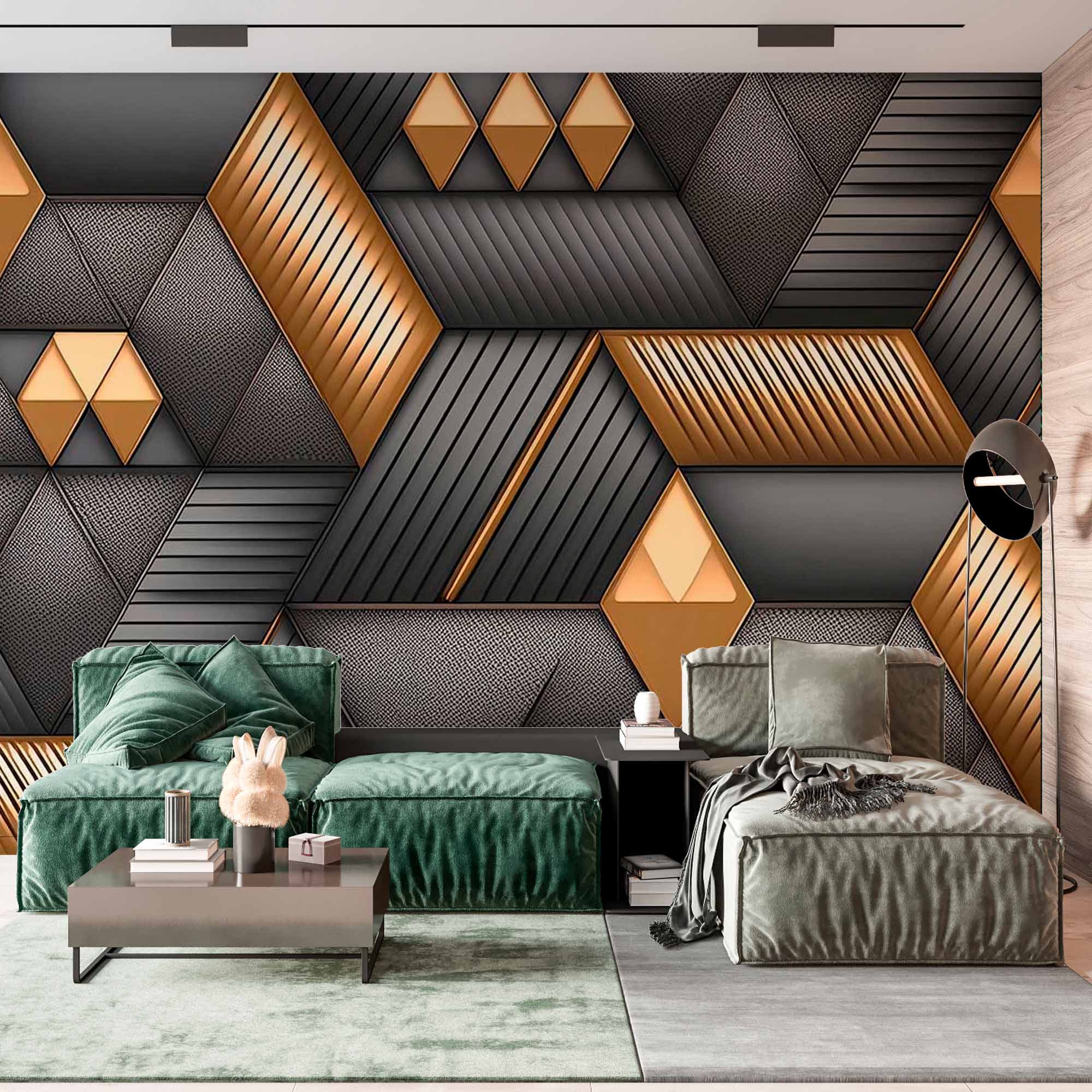 Textured Gold and Grey Shapes Wallpaper Mural