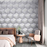 Monochrome Geometric Cubes Wallpaper Mural