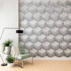 Custom Monochrome Geometric Cubes Wallpaper Mural