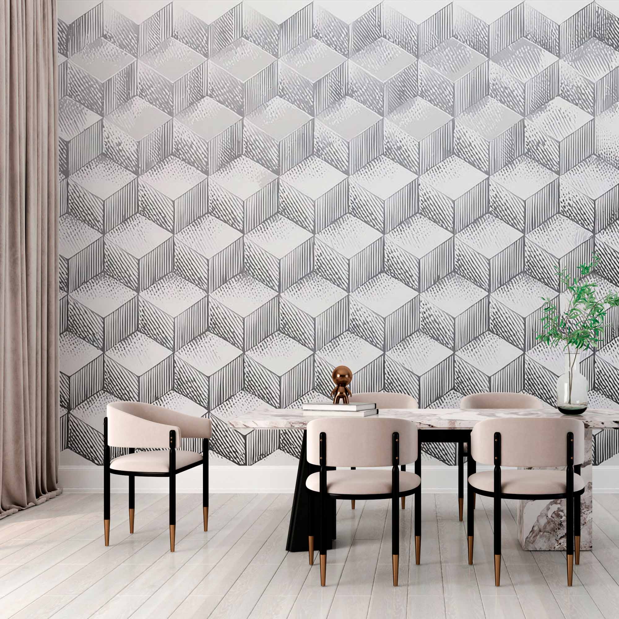 Monochrome Geometric Cubes Wallpaper Mural
