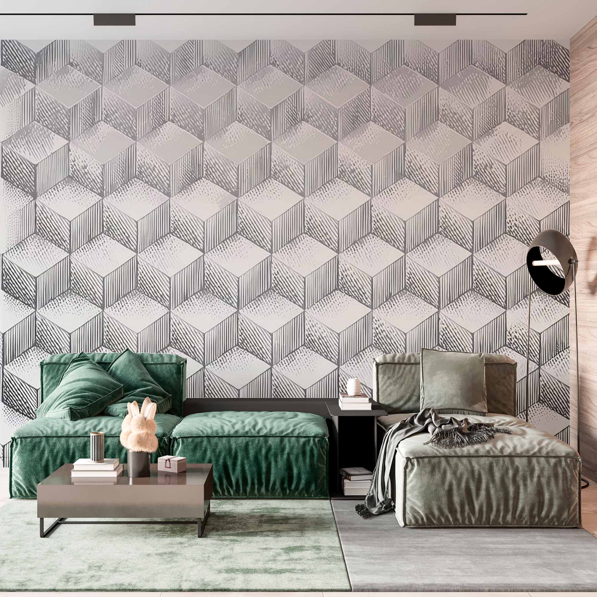 Monochrome Geometric Cubes Wallpaper Mural