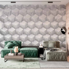 Custom Monochrome Geometric Cubes Wallpaper Mural