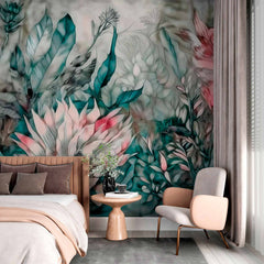 Custom Abstract Floral Wallpaper Mural - Artistic Watercolor Botanical Design