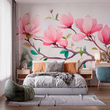 Tapeta ścienna z kwiatem magnolii - minimalistyczny kwiatowy wzór gałęzi