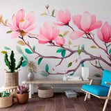 Tapeta ścienna z kwiatem magnolii - minimalistyczny kwiatowy wzór gałęzi