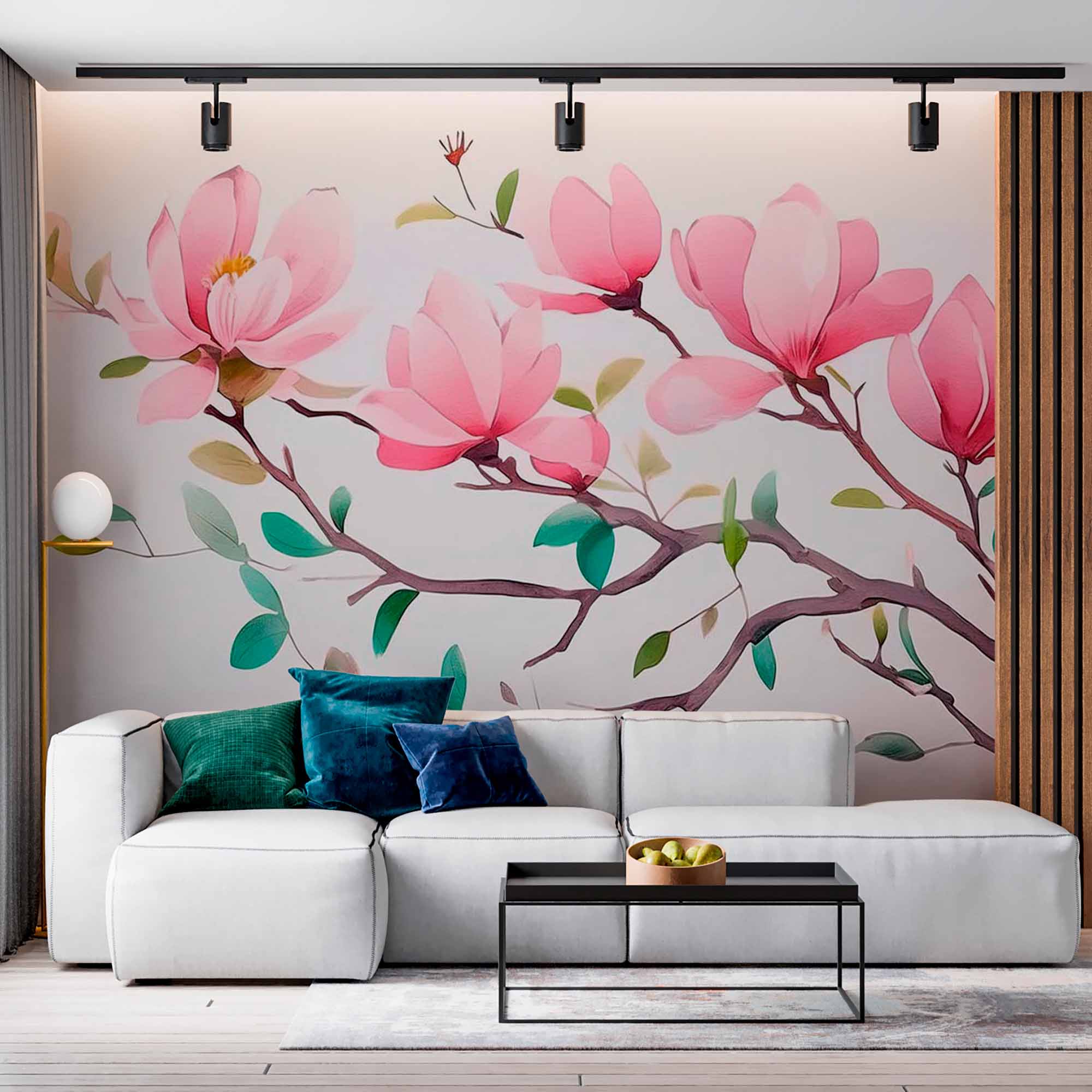 Tapeta ścienna z kwiatem magnolii - minimalistyczny kwiatowy wzór gałęzi