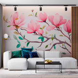 Tapeta ścienna z kwiatem magnolii - minimalistyczny kwiatowy wzór gałęzi