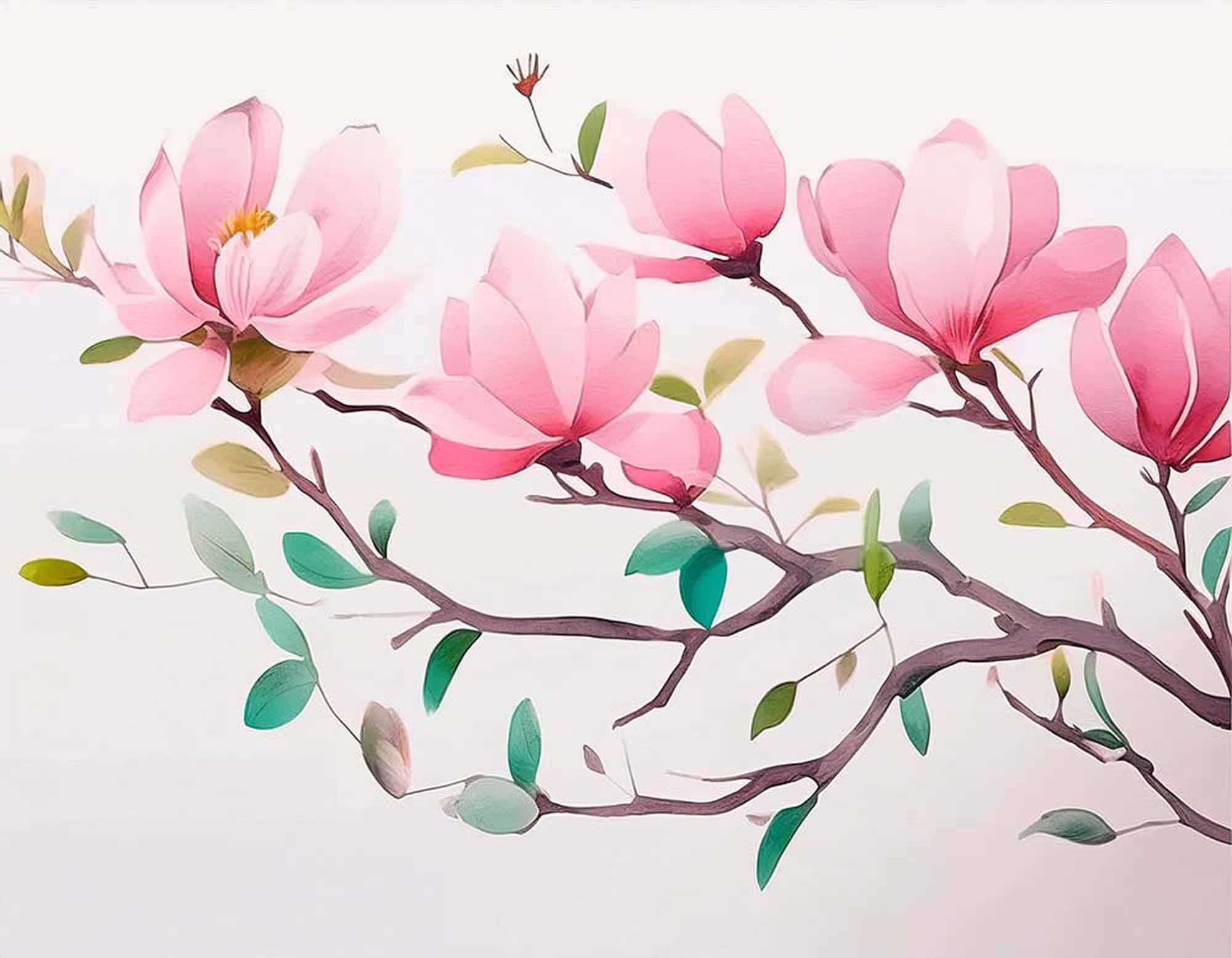 Tapeta ścienna z kwiatem magnolii - minimalistyczny kwiatowy wzór gałęzi