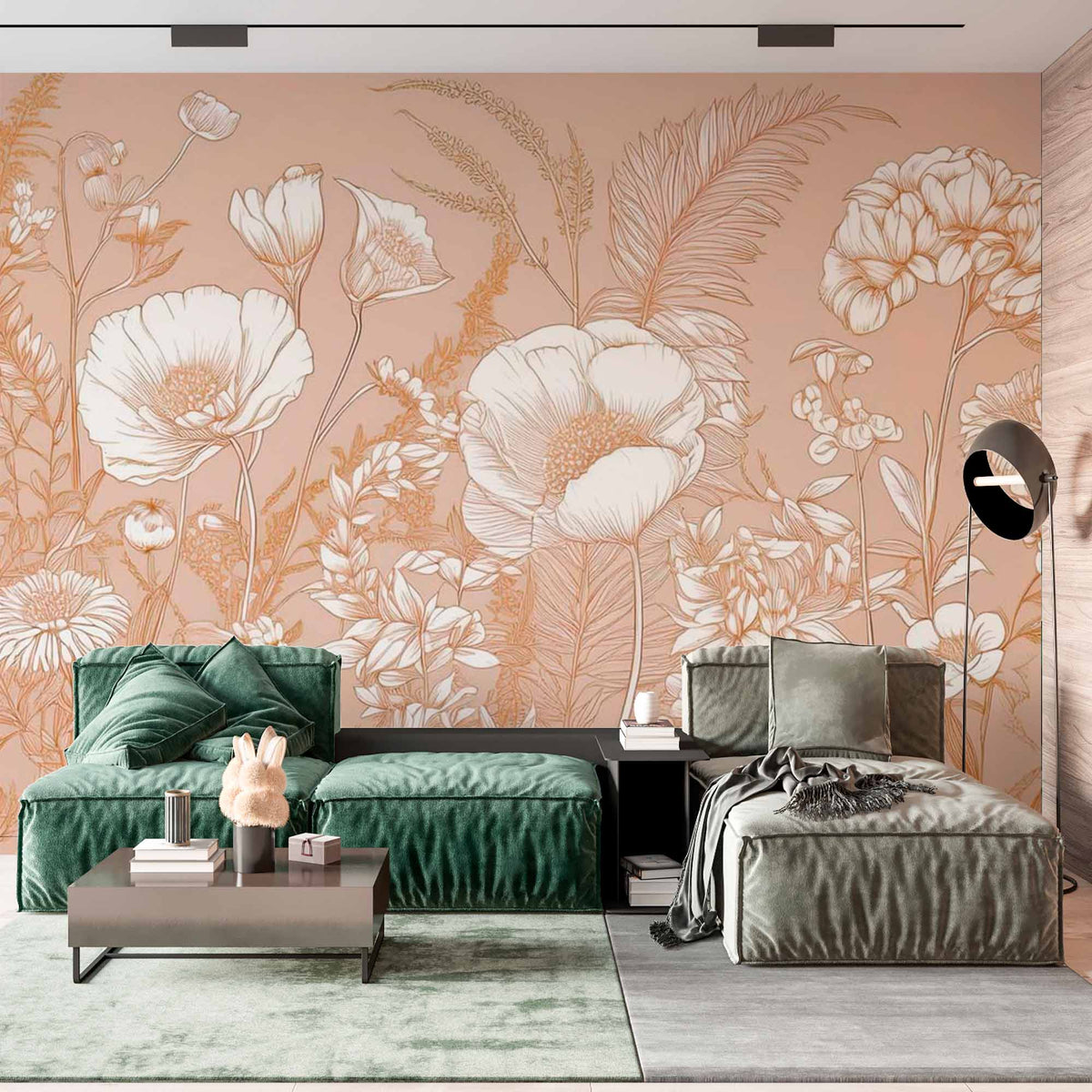 Custom Vintage Botanical Wallpaper Mural - Wildflower Line Art Design