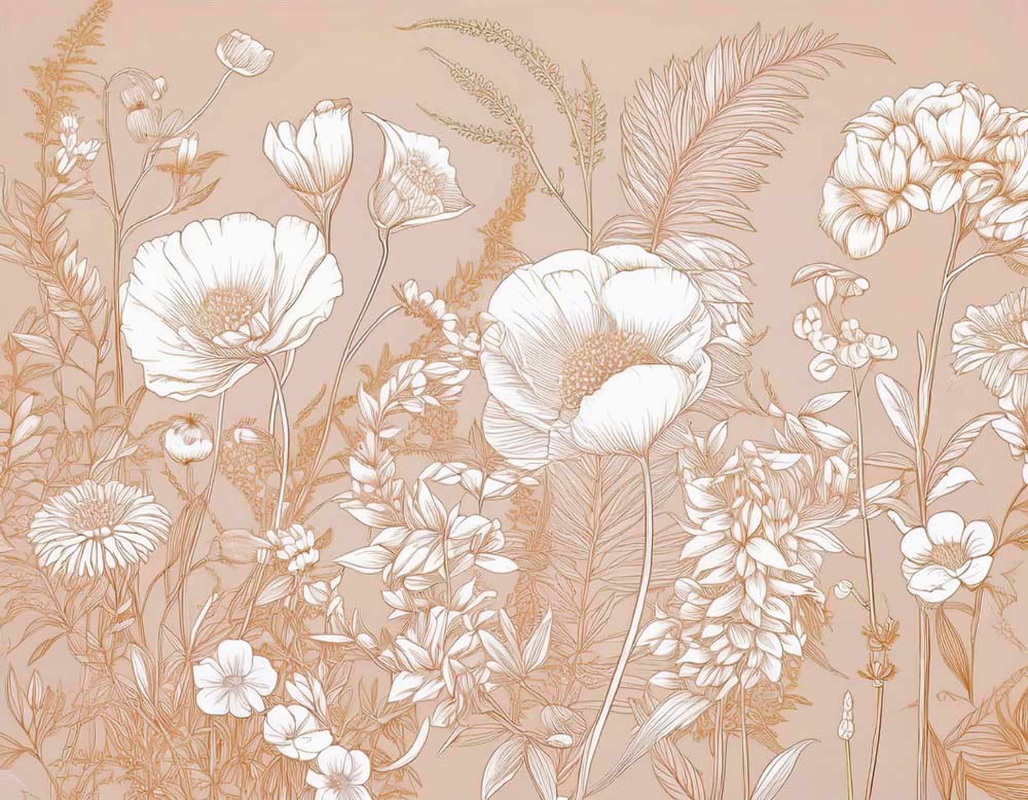 Vintage botaniczny fototapeta-projekt graficzny linii Wildflower