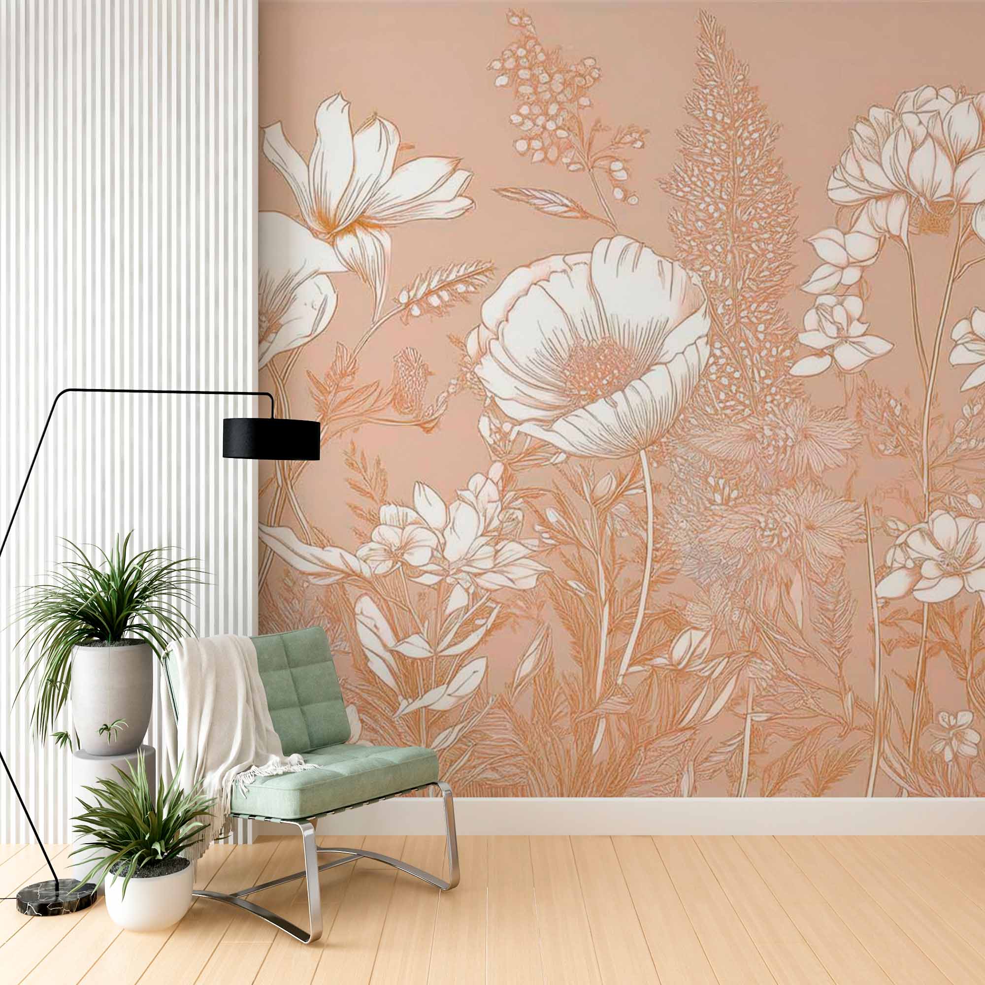 Tapeta fototapeta z grafiką botaniczną - ziemisty kwiatowy szkic