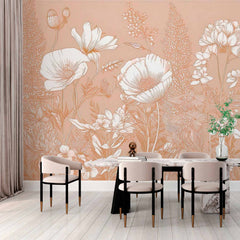 Custom Botanical Line Art Wallpaper Mural - Earthy Floral Sketch Design