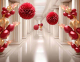 Royal Hallway with Red Floral Design Wallpaper Mural