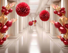 Custom Royal Hallway with Red Floral Design Wallpaper Mural