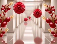 Custom 3D Red Floral and Sphere Design Wallpaper Mural